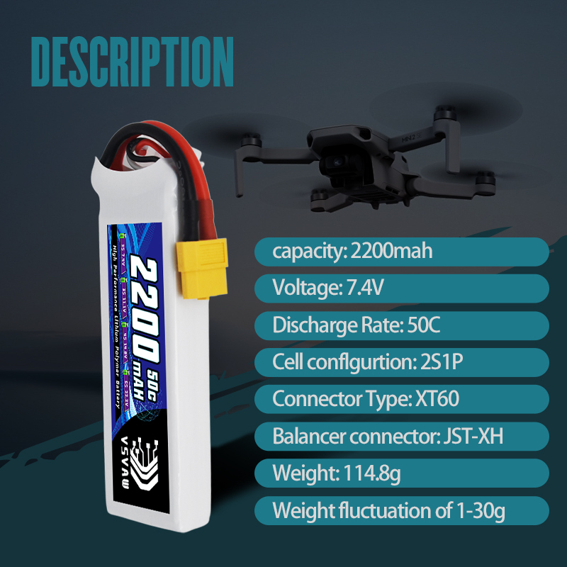 VSVAW 7.4V 2200mah 2S Drone Li - Drone Racing Battery recension och pris