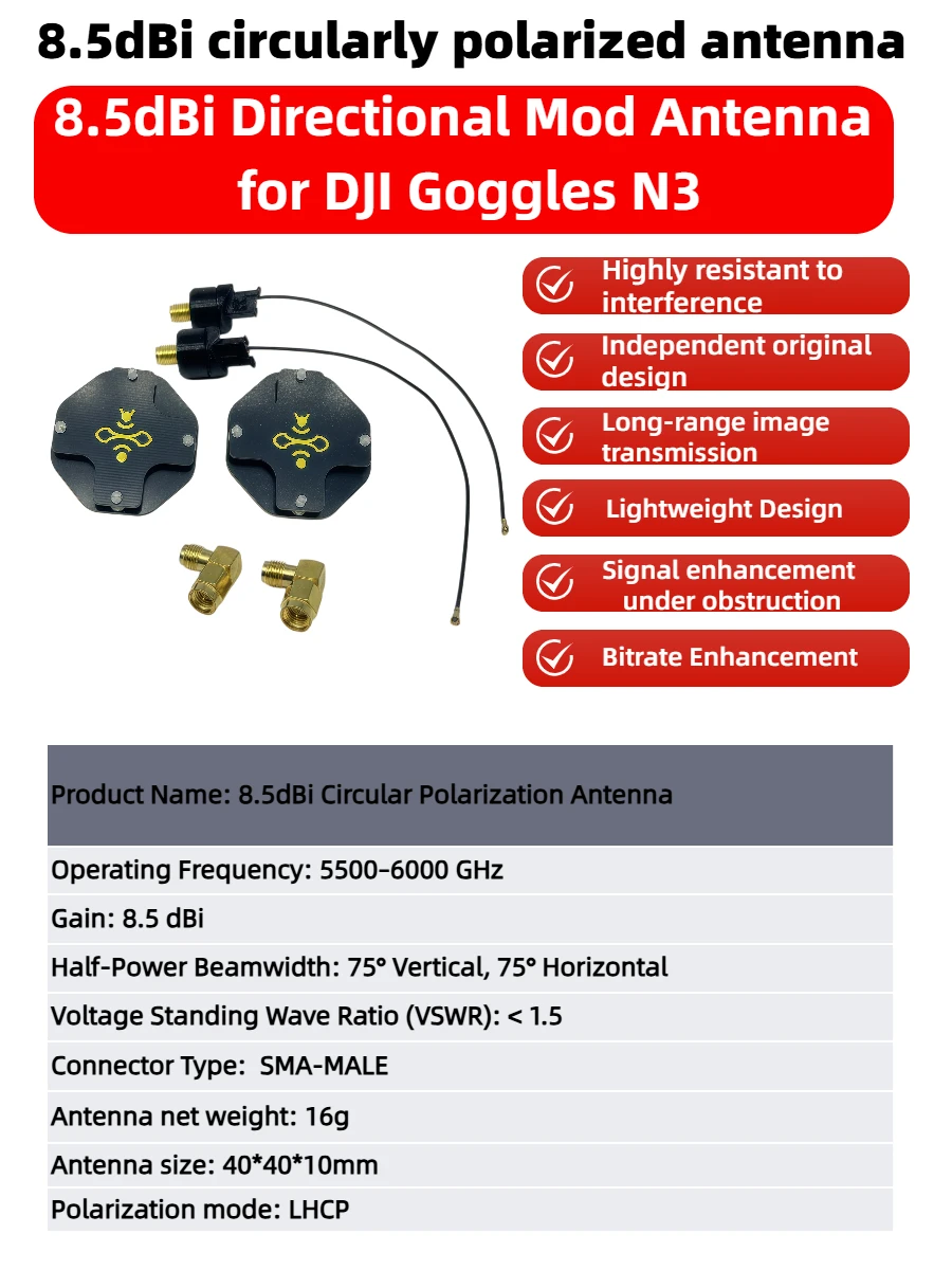 8.5dBi LHCP FPV Patch Antenna  - Drone Racing Goggles recension och pris